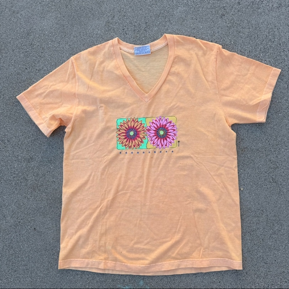 Vintage 1996 Fresh Produce T-Shirt floral Orange M tiny pinhole tiny markings